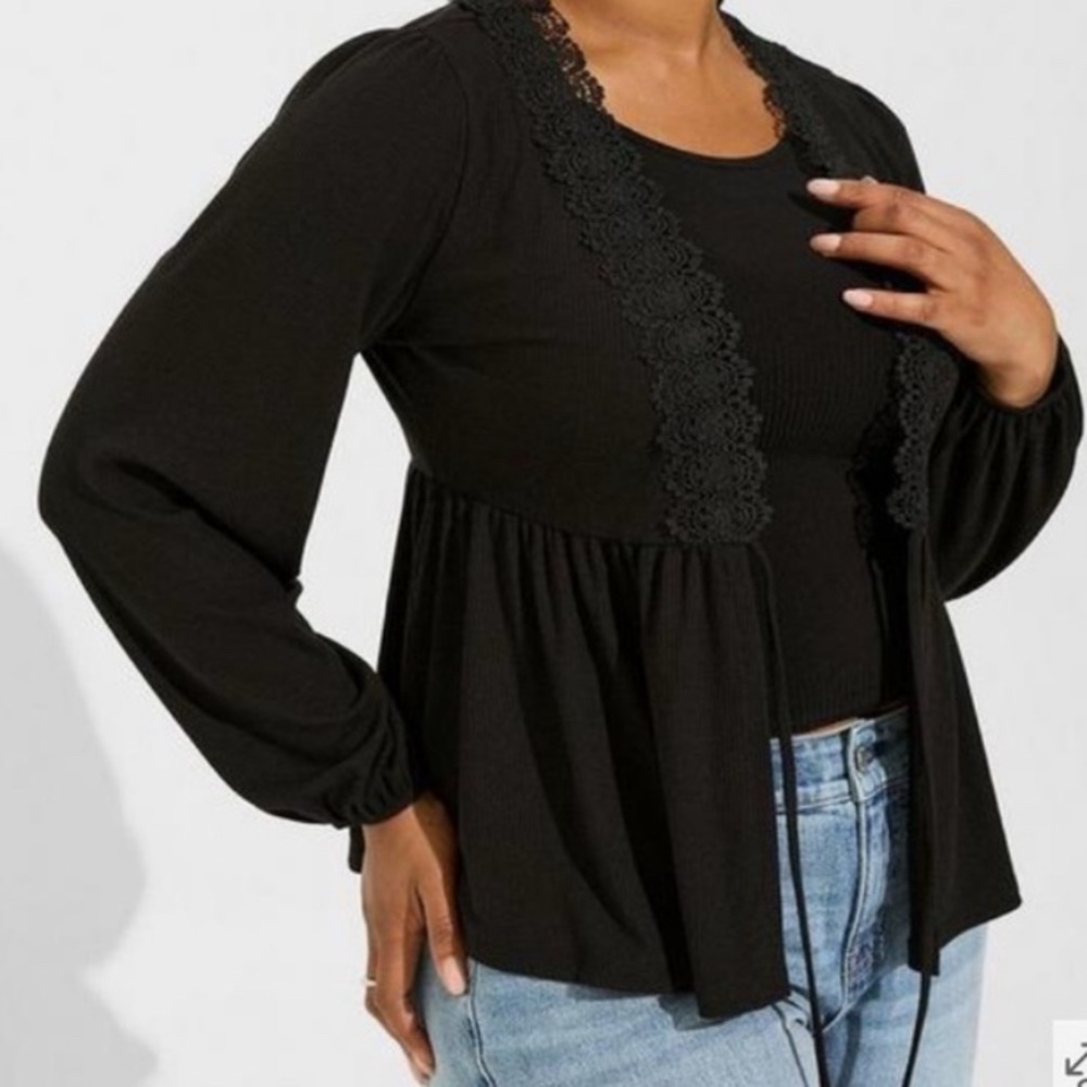 Torrid Super Soft Black Lace Trim Cardigan